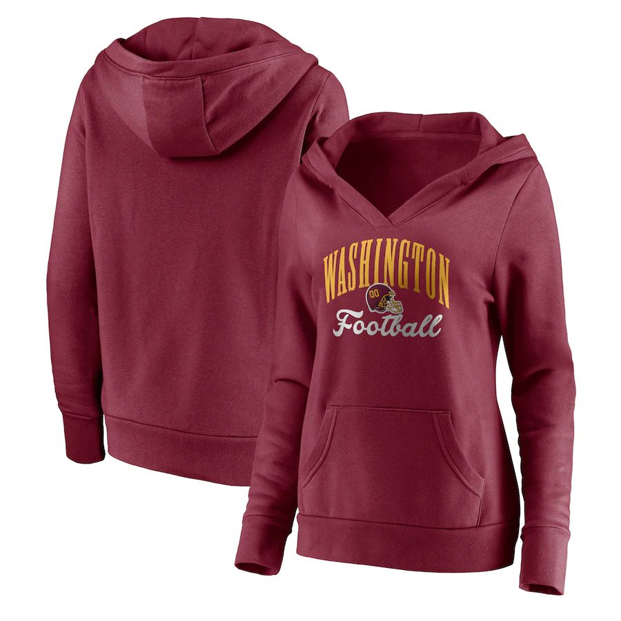 Women Washington Football Team Fanatics Branded Burgundy Victory Script V-Neck Pullover Hoodie->women nfl jersey->Women Jersey